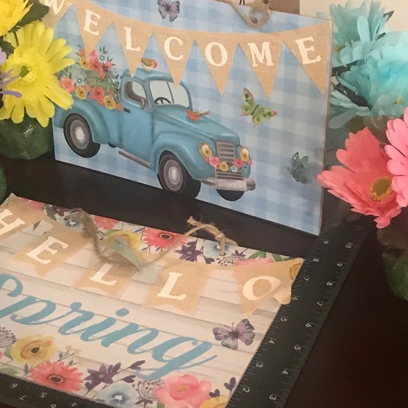 Spring MDF and Burlap Hanging Wall Sign Set - Picture 8 of 14